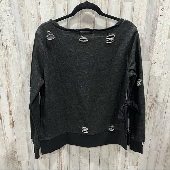 NWT Romeo + Juliet Couture French Terry Distressed Black Sweatshirt - Picture 7 of 7